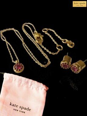 Kate Spade “Something Sparkly” Rare Ruby Pavé Necklace & Earrings Set – NWOT